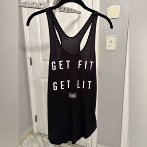 Victoria’s Secret PINK Activewear/Workout Black Tank Top, “Get Fit Get Lit”